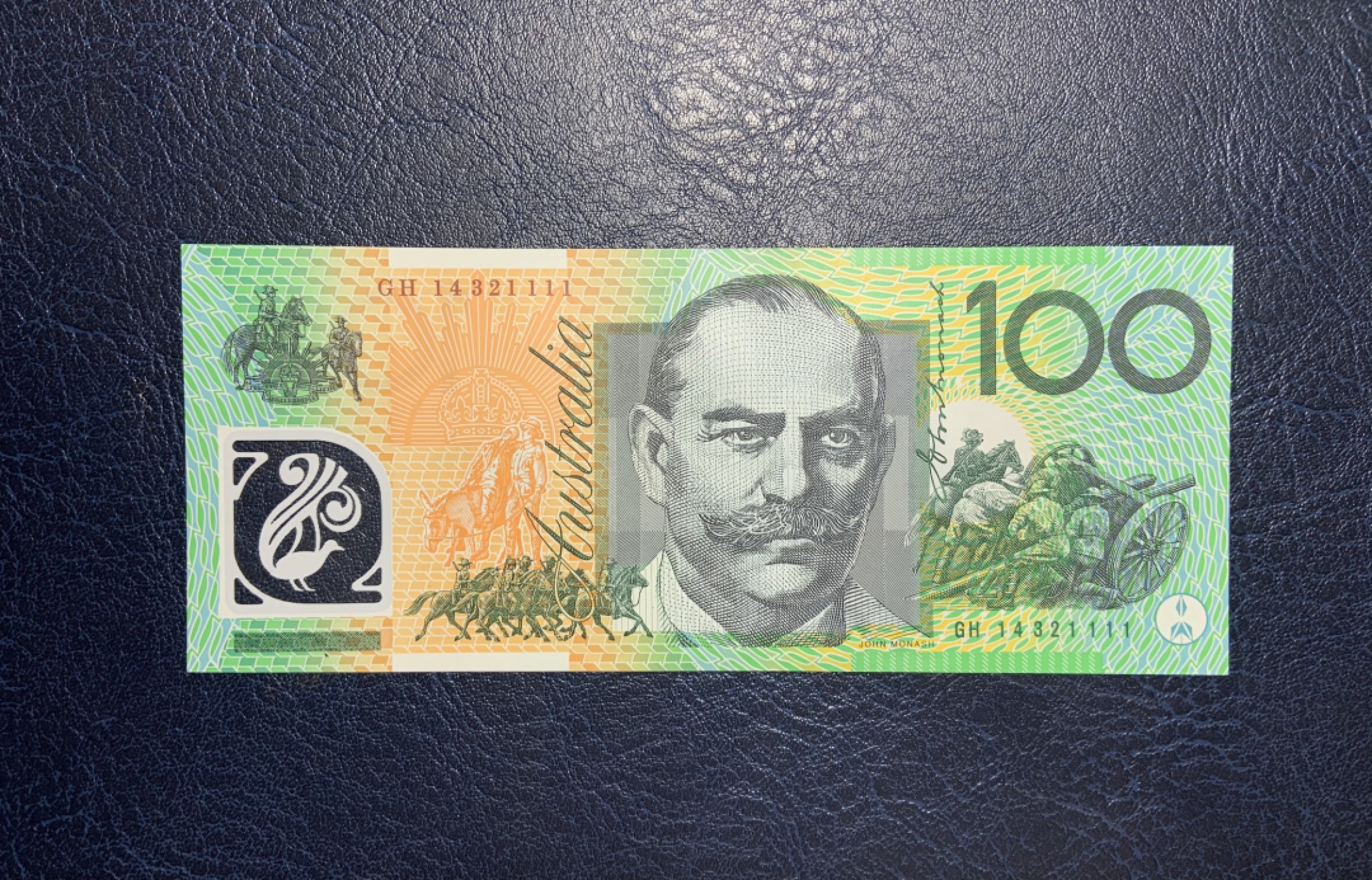 收藏联盟Quantum Auction 第258期拍卖  澳大利亚2014年100元 品相全新UNC 狮子号1111 一战时澳新军团指挥官 传奇英雄 约翰.莫纳什爵士