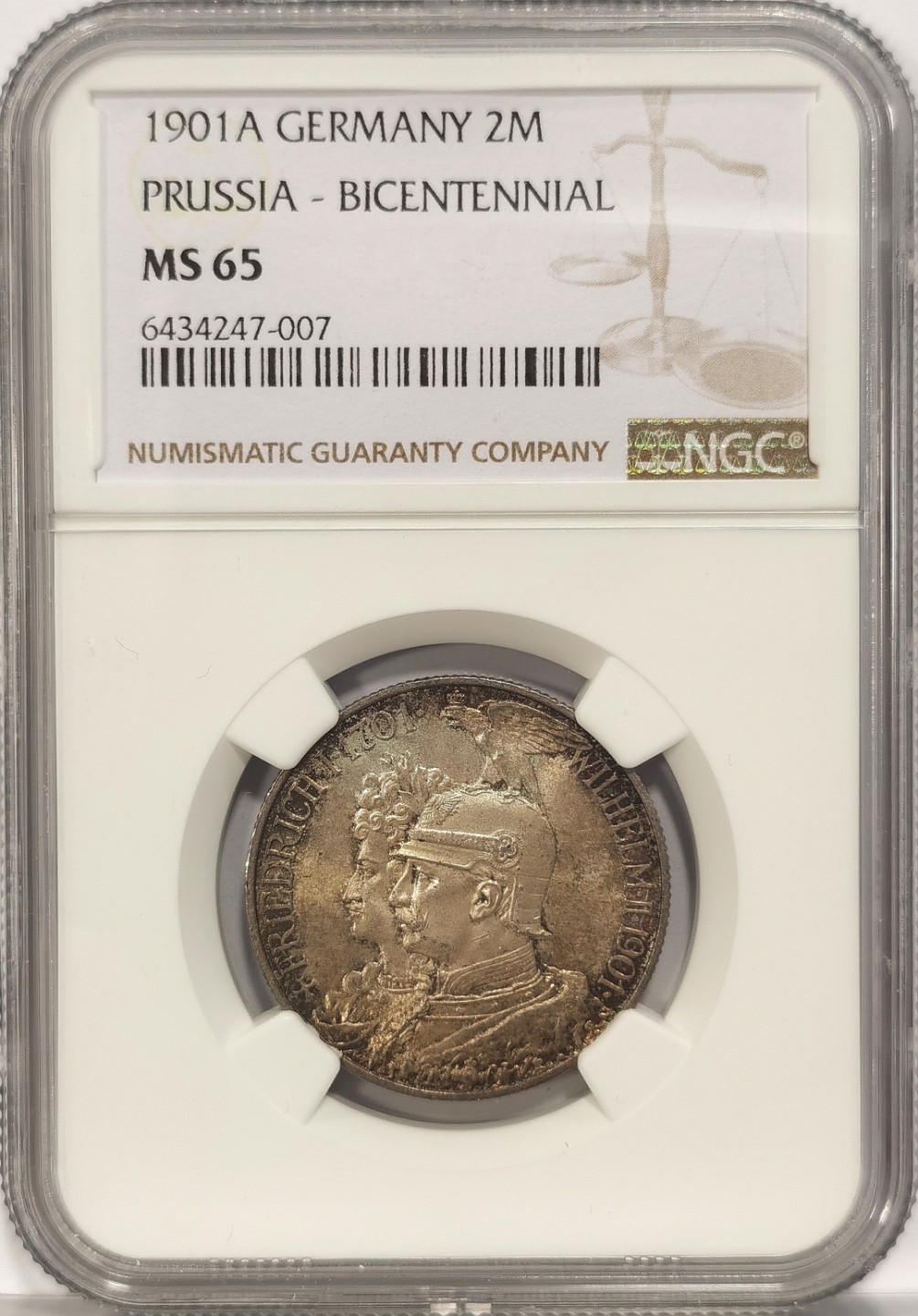 博洋堂马克藏家退坑小专场暨第026期（全场包邮） NGC MS65 德国1901年A版普鲁士200周年2马克纪念银币