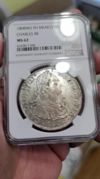 博洋堂马克藏家退坑小专场暨第026期（全场包邮） NGC MS62 墨西哥卡洛斯四世 1808 8里亚尔 有点minterror 淡灰色包浆 底光十足 收藏性价比高