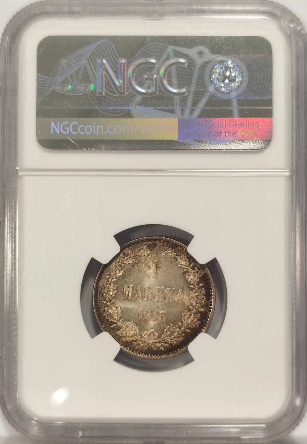 博洋堂马克藏家退坑小专场暨第026期（全场包邮） NGC UNCD 俄属芬兰1915年1马克银币 双头鹰面酱彩原光 字面五彩原光