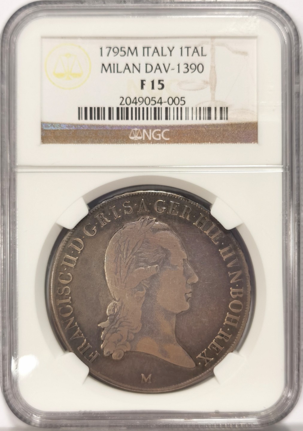 博洋堂马克藏家退坑小专场暨第026期（全场包邮） NGC F15 意大利米兰1795年早期1泰勒大银币 五彩包浆夺目