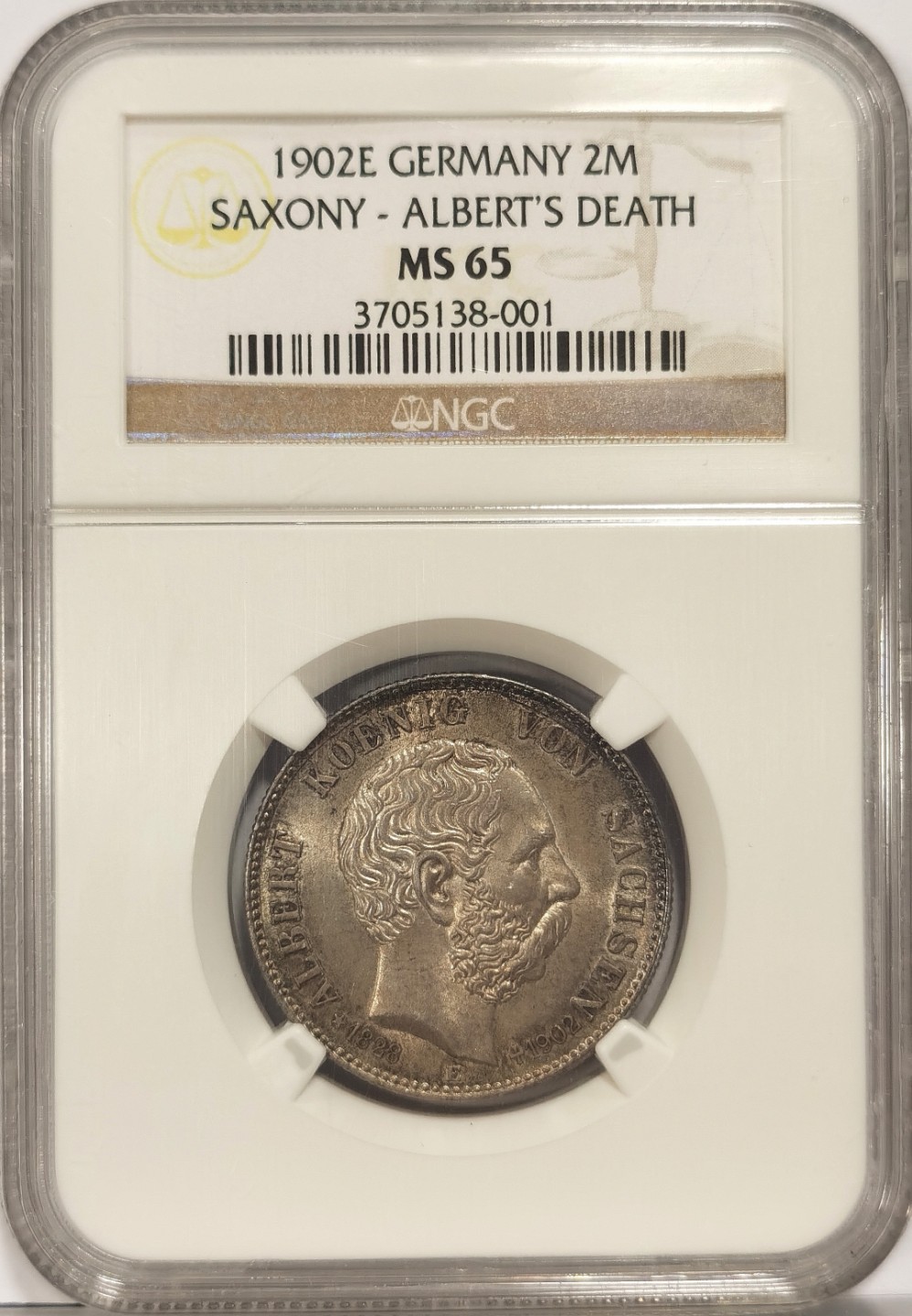 博洋堂马克藏家退坑小专场暨第026期（全场包邮） NGC MS65 德国1902年E版萨克森阿尔伯特逝世2马克纪念银币