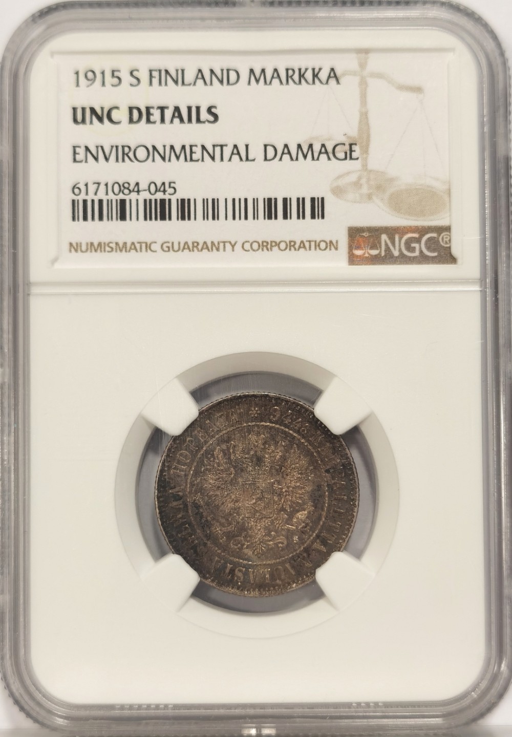 博洋堂马克藏家退坑小专场暨第026期（全场包邮） NGC UNCD 俄属芬兰1915年1马克银币 双头鹰面酱彩原光 字面五彩原光