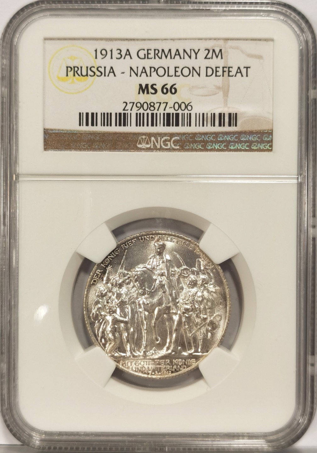 博洋堂马克藏家退坑小专场暨第026期（全场包邮） NGC MS66 德国1913年A版普鲁士战胜拿破仑2马克纪念银币