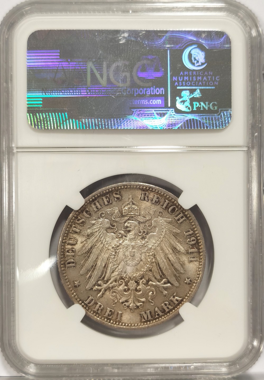 博洋堂马克藏家退坑小专场暨第026期（全场包邮） NGC MS66 德国1911年J版汉堡3马克银币 五彩黄油
