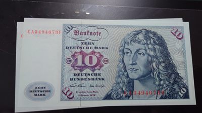 【世界钱币】精选微拍第62期暨2023年第九期 裸钞专场（有最新四月底币展卖剩品种） 1970年德国10马克 全新UNC绝品 