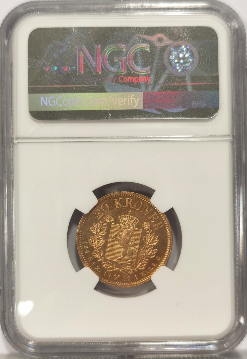 博洋堂马克藏家退坑小专场暨第026期（全场包邮） NGC MS64 挪威1902年奥斯卡二世20克朗金币 北欧少见品种金币 麦稀奇首见