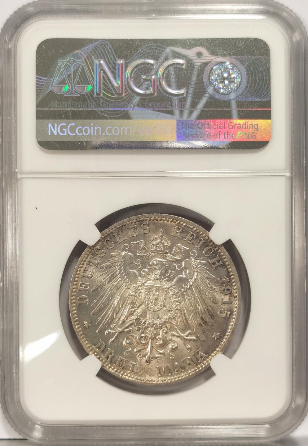博洋堂马克藏家退坑小专场暨第026期（全场包邮） NGC MS64 德国1915年萨克森梅宁根3马克纪念银币