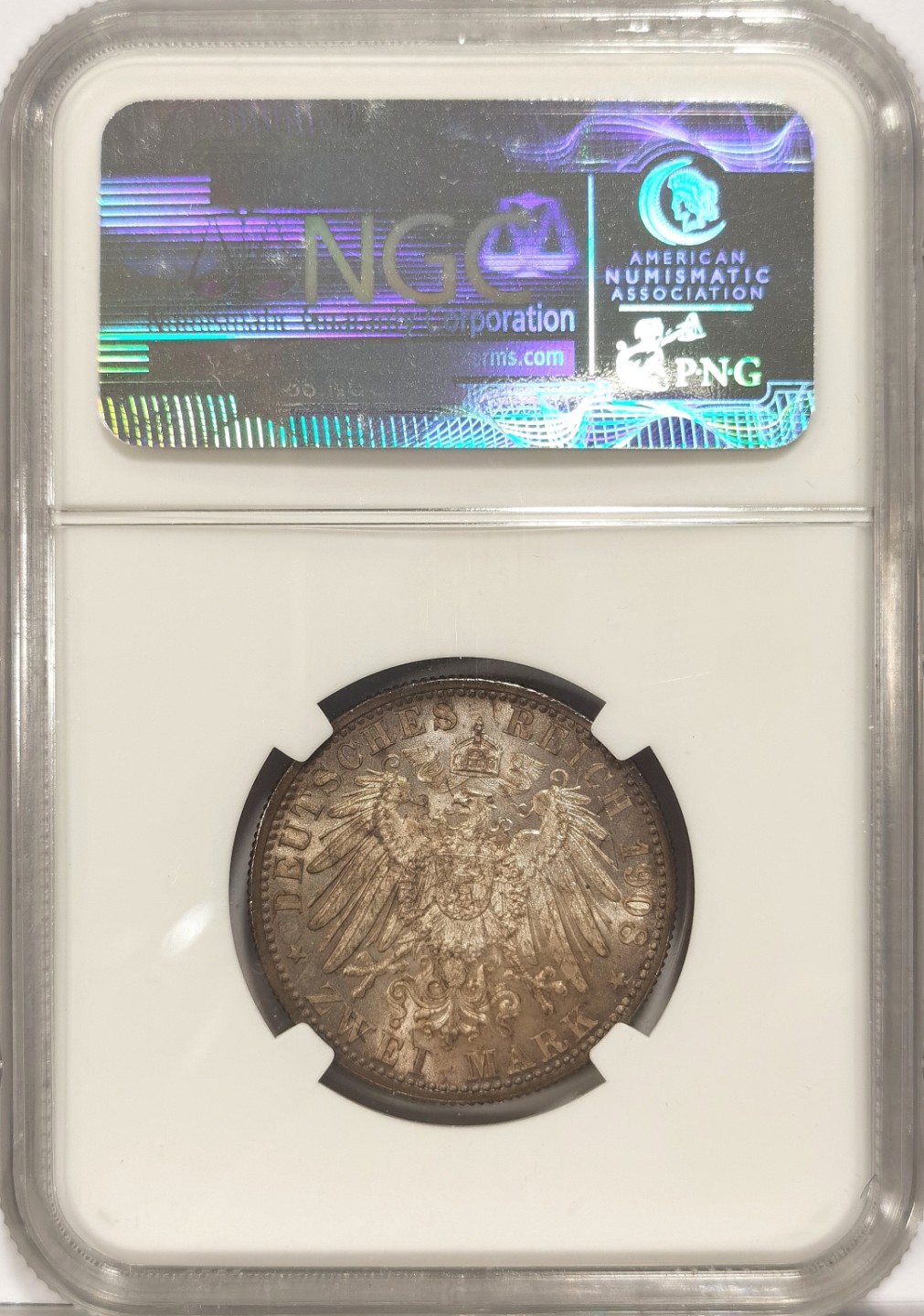 博洋堂马克藏家退坑小专场暨第026期（全场包邮） NGC MS64 德国1908年F版符登堡2马克银币 环彩甚美