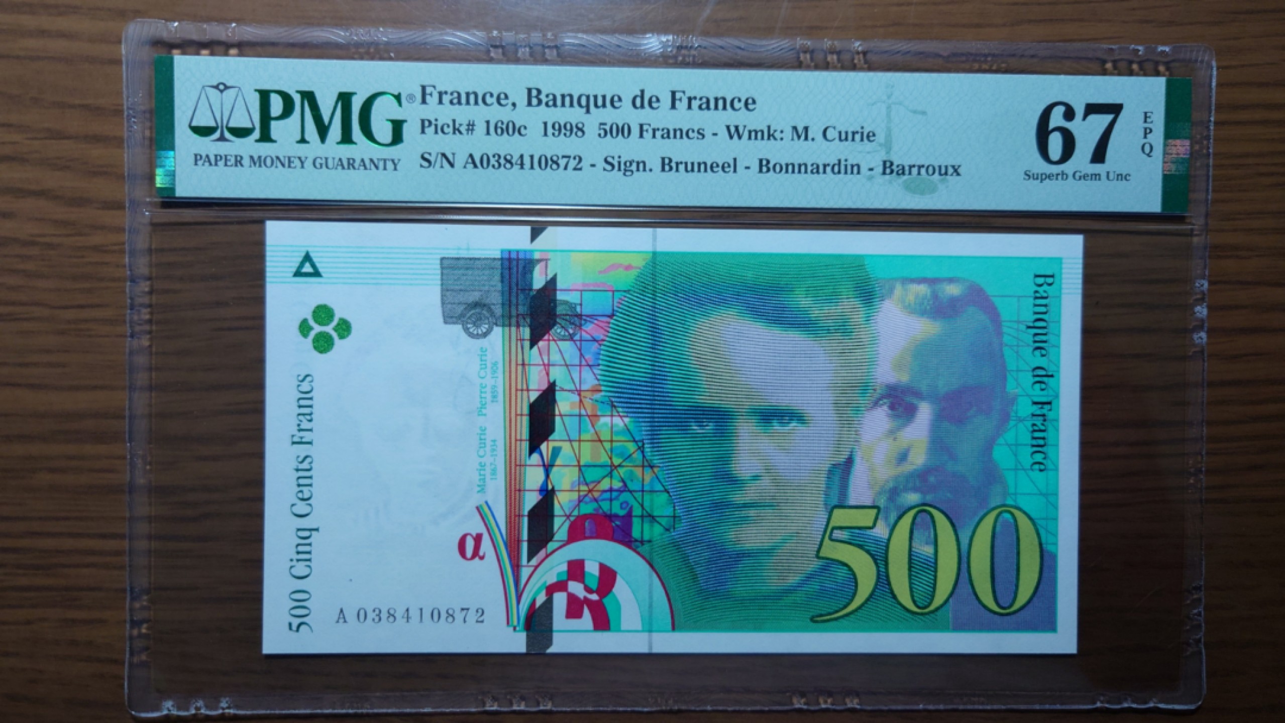 【世界钱币】精选微拍第61期暨2023年第八期 评级币专场（有最新出分品种） 1998年法国500法郎 A冠 PMG67E尾号872