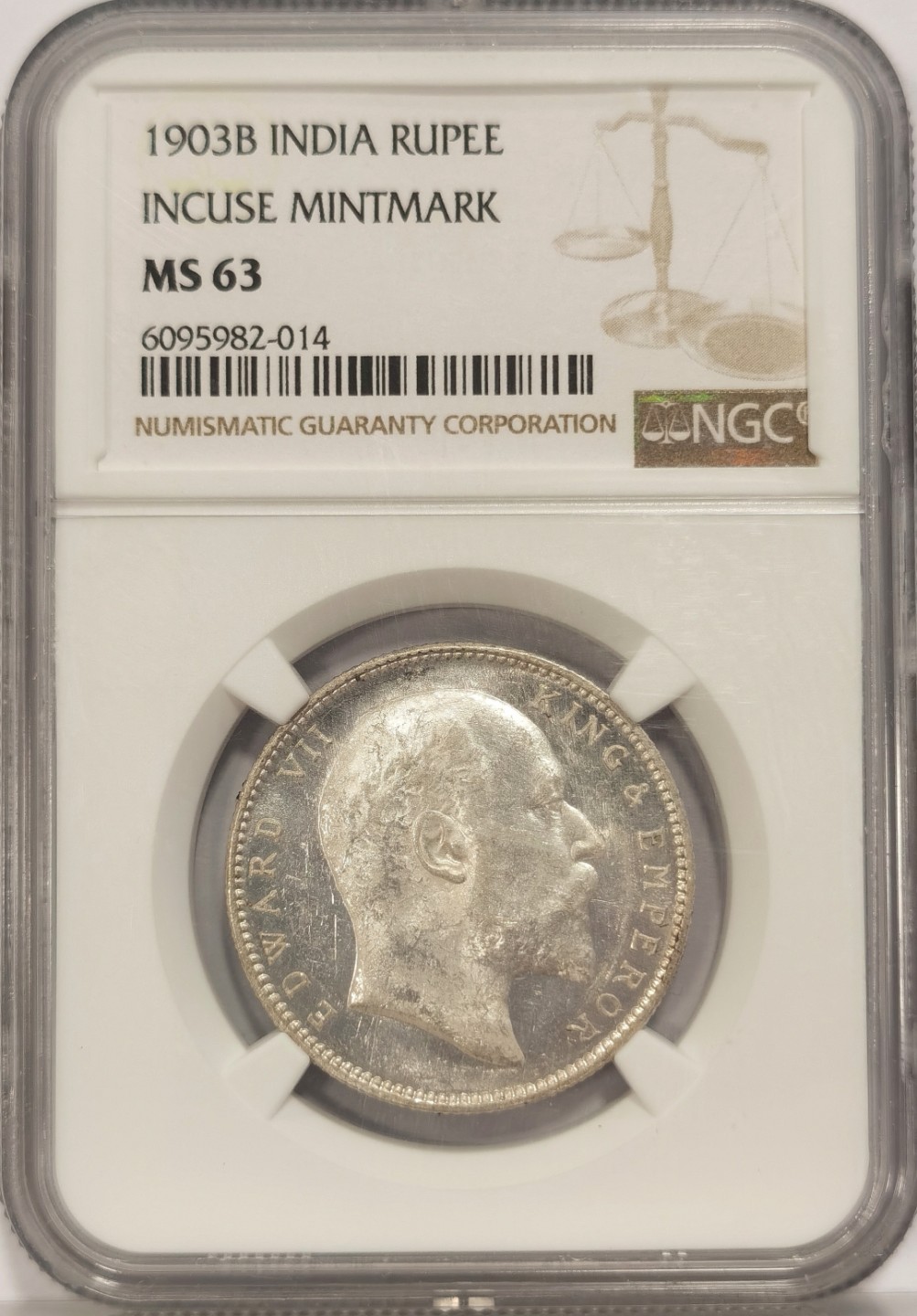 博洋堂马克藏家退坑小专场暨第026期（全场包邮） NGC MS63 英属印度1903年B版爱七1卢比银币 HA上月成交288美金