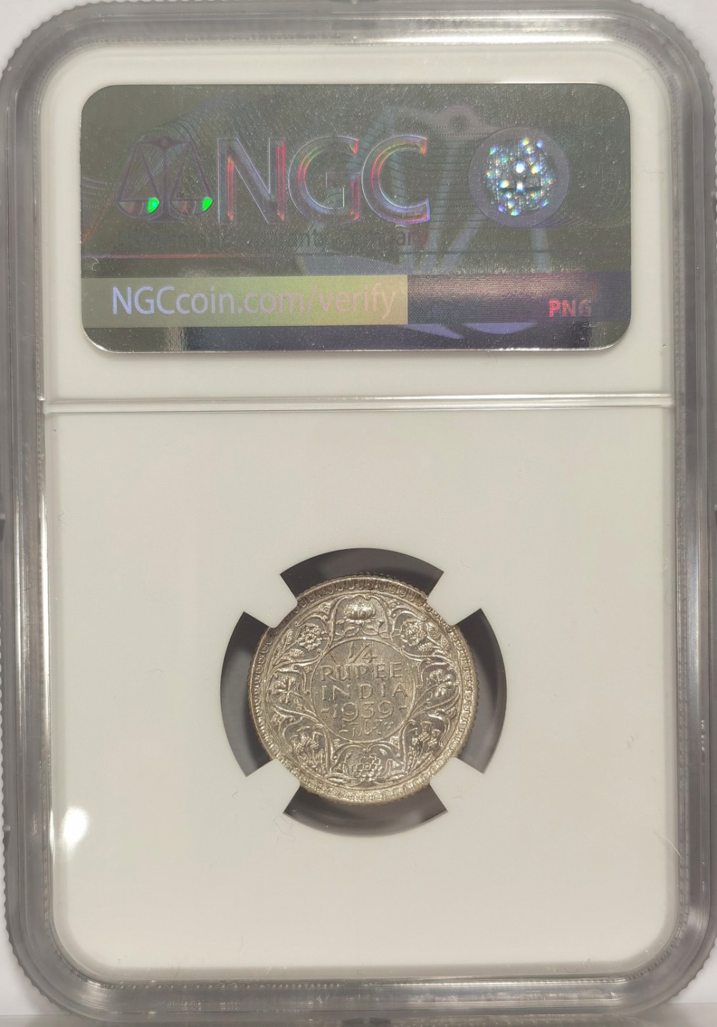 博洋堂马克藏家退坑小专场暨第026期（全场包邮） NGC MS62 英属印度1939年C版乔治六世1/4卢比银币 早期高银版 较少见