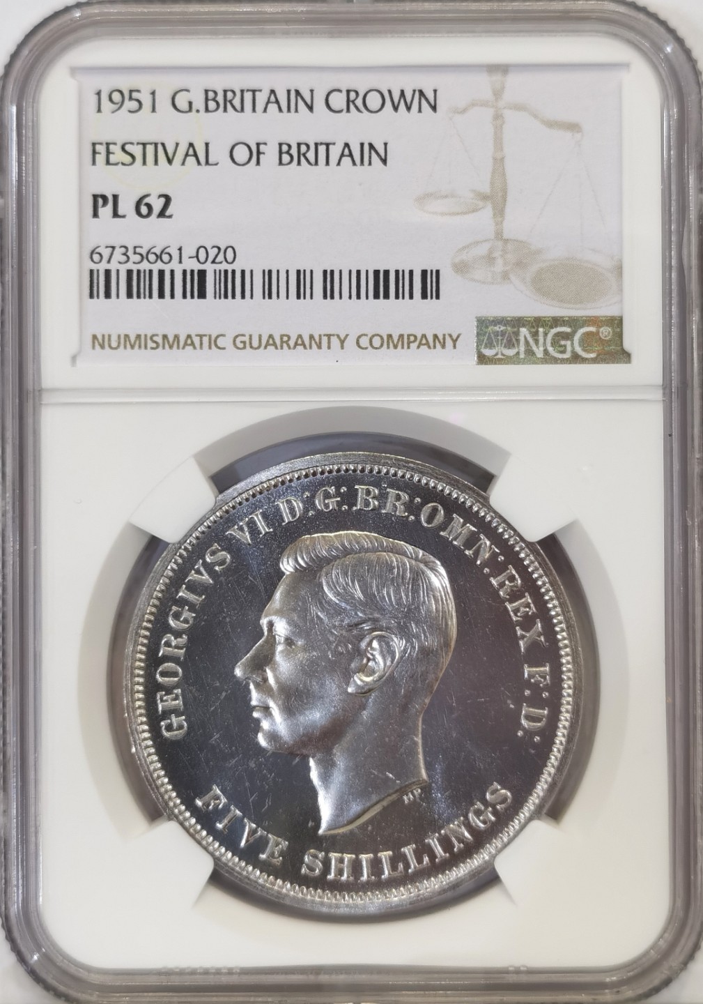 博洋堂马克藏家退坑小专场暨第026期（全场包邮） NGC PL62 英国1951年乔治六世1克朗镍马剑