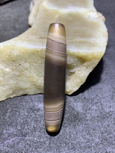 精美风化千层纹缠丝玛瑙大桶珠一颗， - 精美风化千层纹缠丝玛瑙大桶珠一颗，