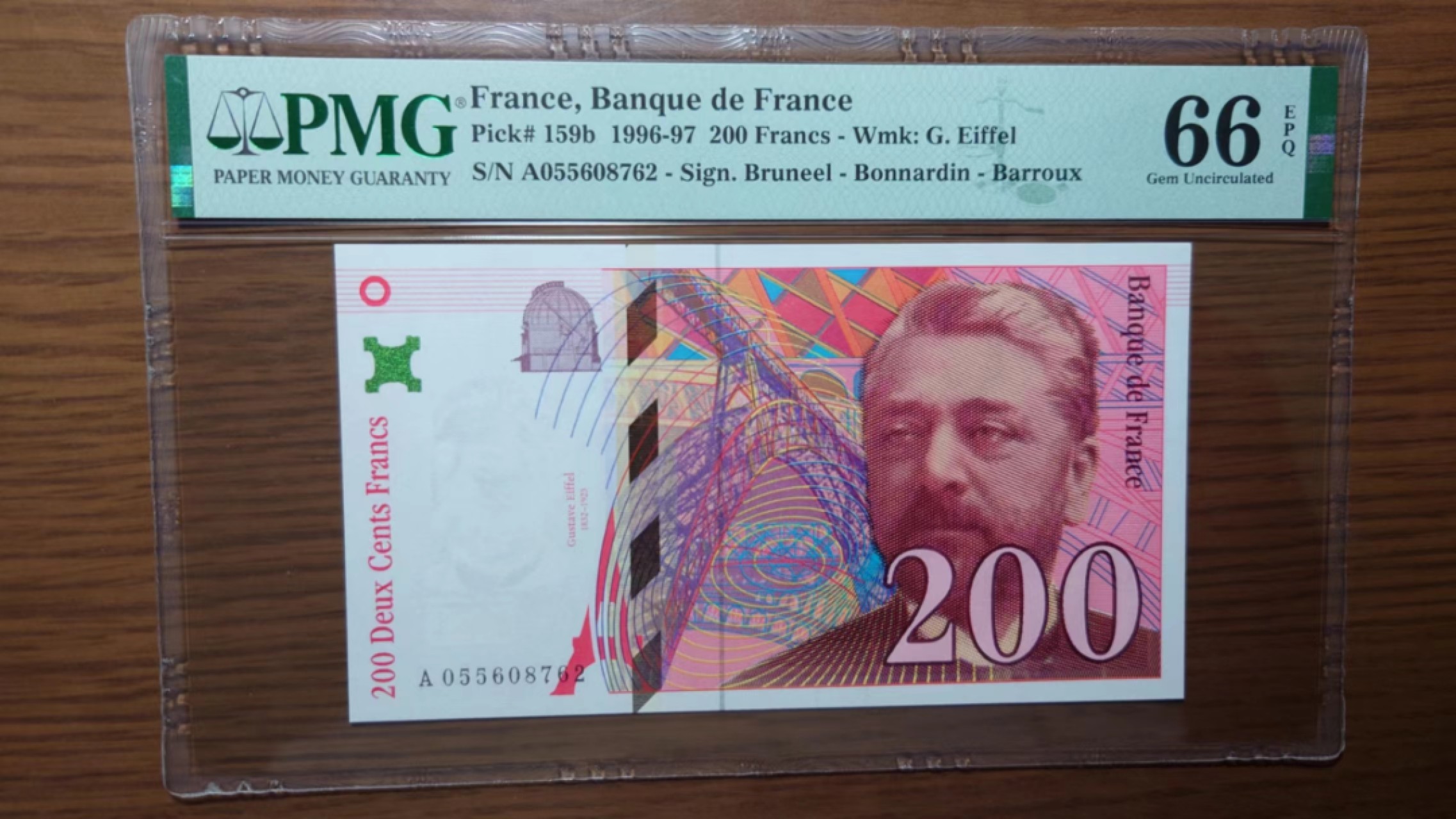 【世界钱币】精选微拍第61期暨2023年第八期 评级币专场（有最新出分品种） 1997年法国200法郎 A冠 PMG66E 全程无4尾号761