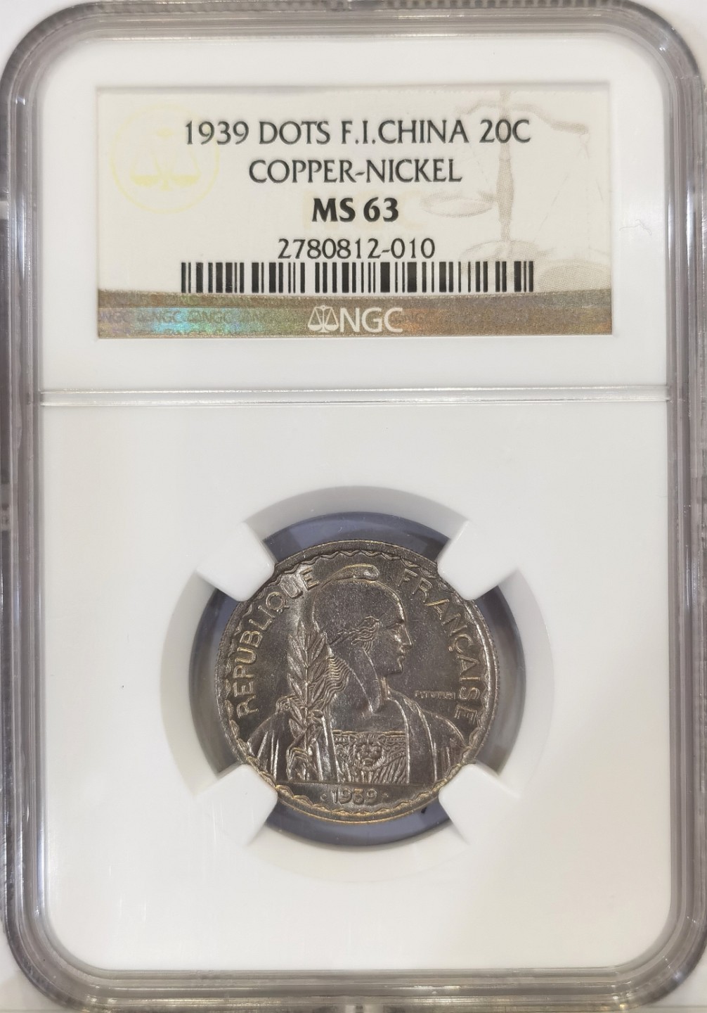 博洋堂马克藏家退坑小专场暨第026期（全场包邮） NGC MS63 法属印支1939年20C copper-nickel