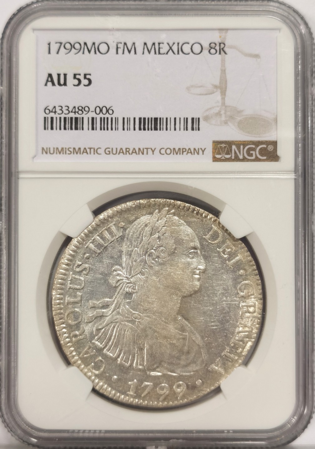 博洋堂马克藏家退坑小专场暨第026期（全场包邮） NGC AU55 墨西哥1799年卡洛斯四世 8瑞尔银币