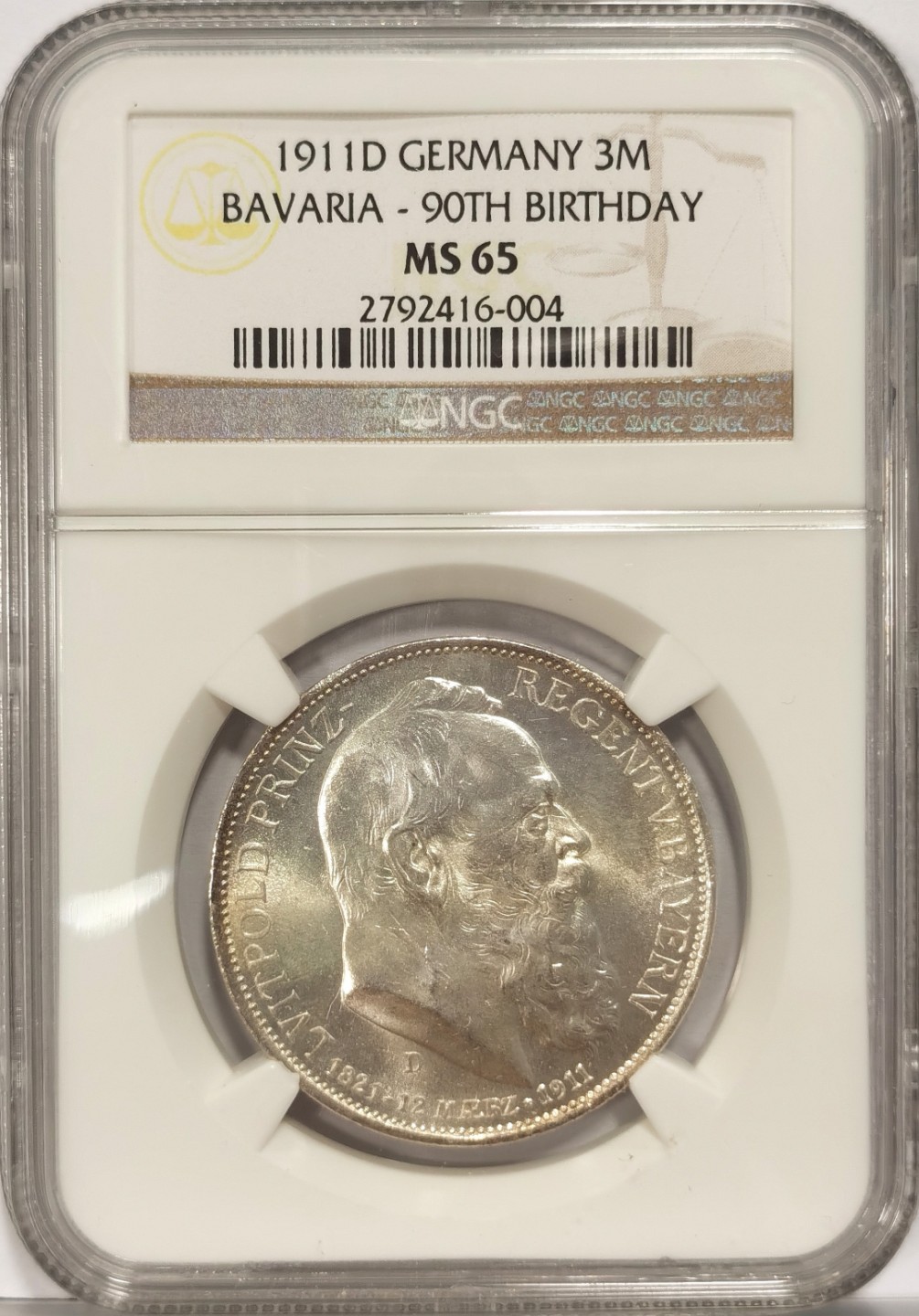 博洋堂马克藏家退坑小专场暨第026期（全场包邮） NGC MS65 德国1911年D版巴伐利亚90大寿3马克纪念银币