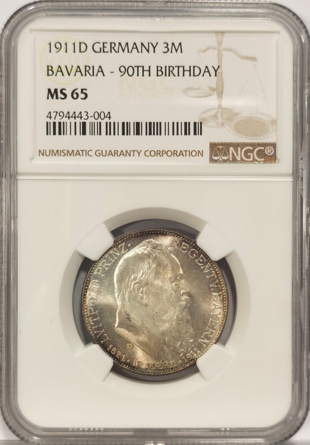 博洋堂马克藏家退坑小专场暨第026期（全场包邮） NGC MS65 德国1911年D版巴伐利亚90大寿2马克纪念银币