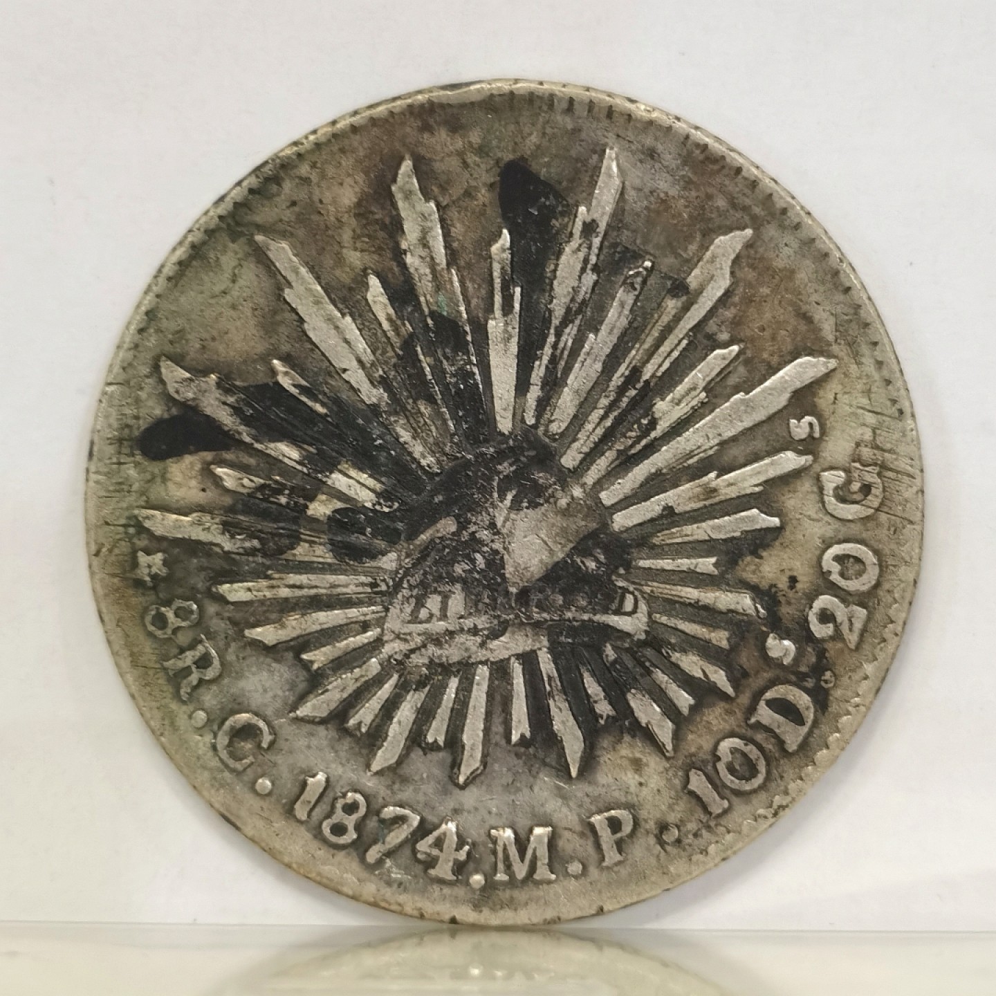 博洋堂马克藏家退坑小专场暨第026期（全场包邮） 墨西哥1874年C MP版鹰洋 六级鹰 最后一个常规采用C作为厂铭的版别 版存世品相以F-VF为主 通常带有戳记 这枚4有明显的复打