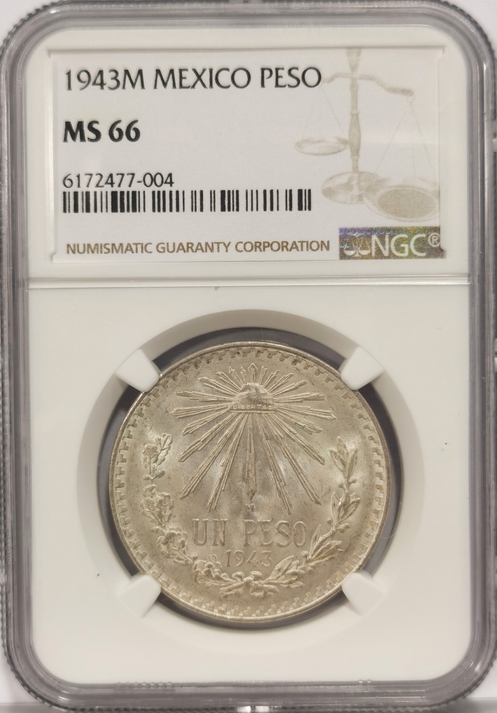 博洋堂马克藏家退坑小专场暨第026期（全场包邮） NGC MS66 墨西哥1943年1比索鹰洋