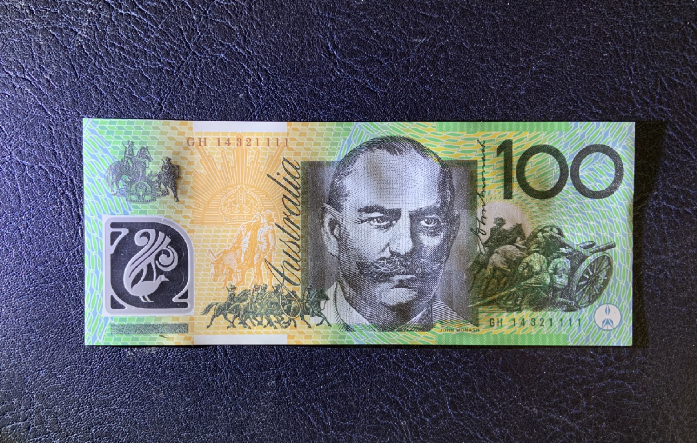 收藏联盟Quantum Auction 第258期拍卖  澳大利亚2014年100元 品相全新UNC 狮子号1111 一战时澳新军团指挥官 传奇英雄 约翰.莫纳什爵士