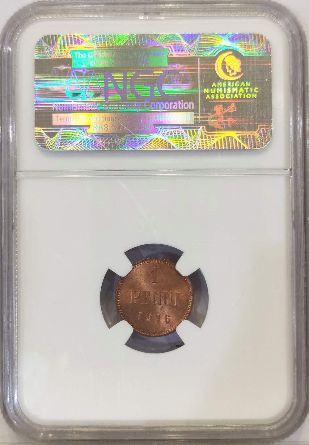 博洋堂马克藏家退坑小专场暨第026期（全场包邮） NGC MS65RD 俄属芬兰1916年1芬尼，出厂原光泽，高分稀少