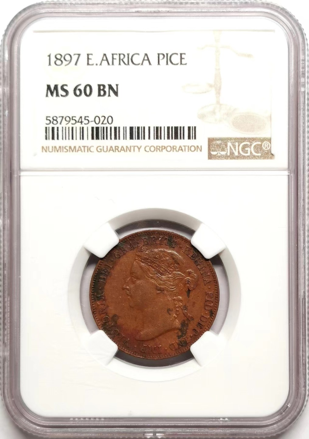 凡希社世界钱币微拍第二百三十八期 1897英属东非保护国小维Pice铜币NGC-MS60