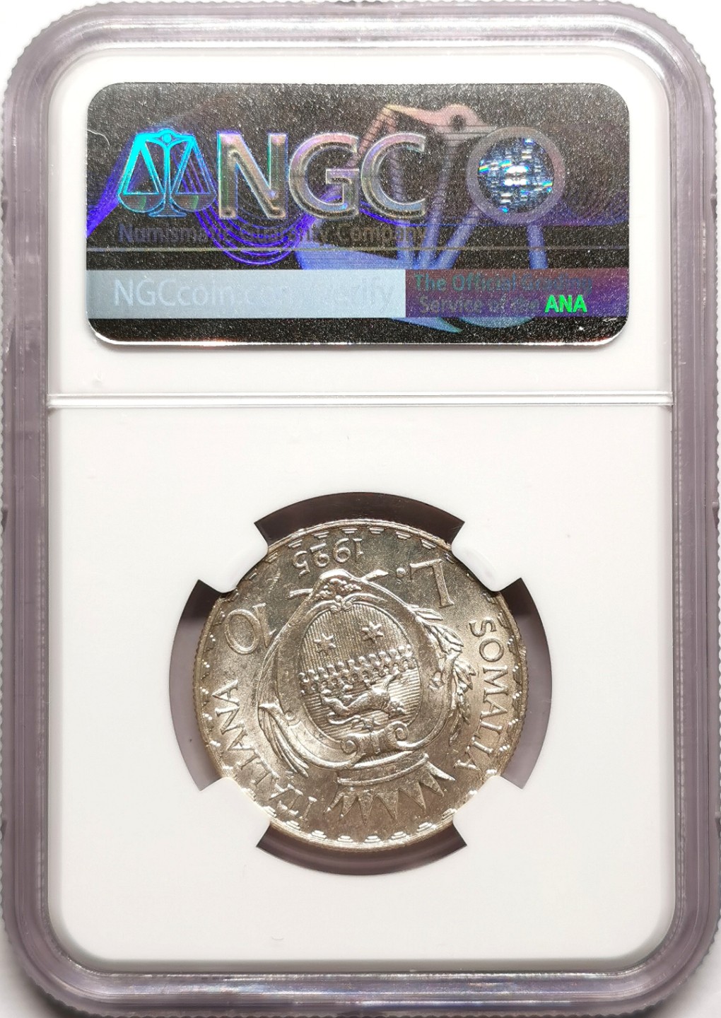 凡希社世界钱币微拍第二百三十八期 荐！1925意属索马里10里拉NGC-MS62非洲殖民地名誉品！