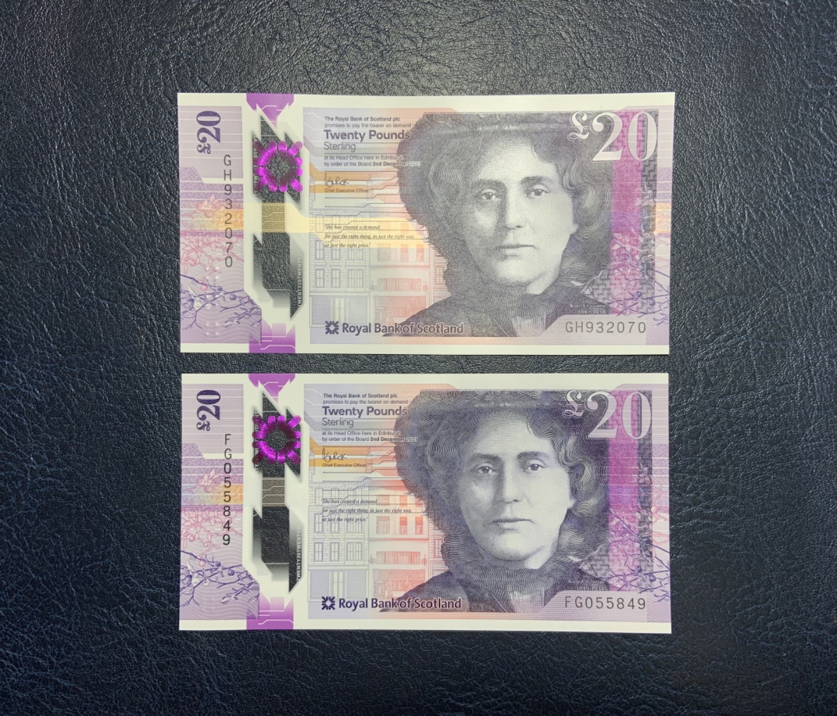 收藏联盟Quantum Auction 第258期拍卖  苏格兰皇家银行2021年20镑2张 品相全新UNC 苏格兰女企业家凯瑟琳.克雷斯顿