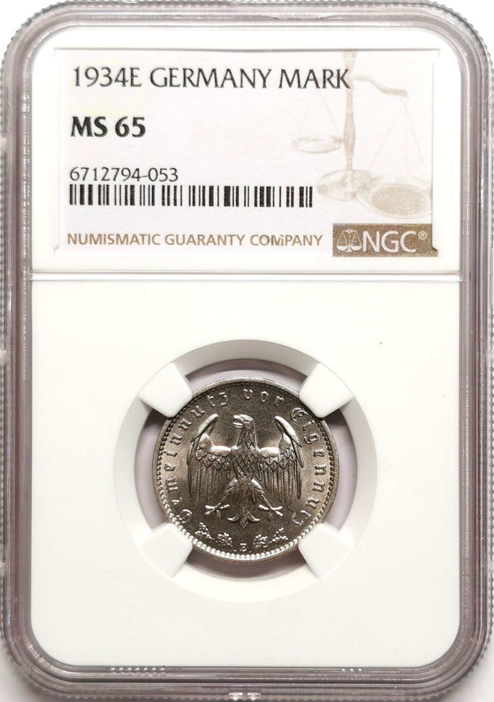 凡希社世界钱币微拍第二百三十八期 1934德国像树枝1马克镍币NGC-MS65高分！