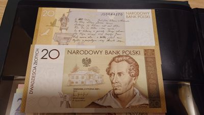 【世界钱币】精选微拍第62期暨2023年第九期 裸钞专场（有最新四月底币展卖剩品种） 2009年波兰20兹罗提 纪念钞 全新绝品尾号270
