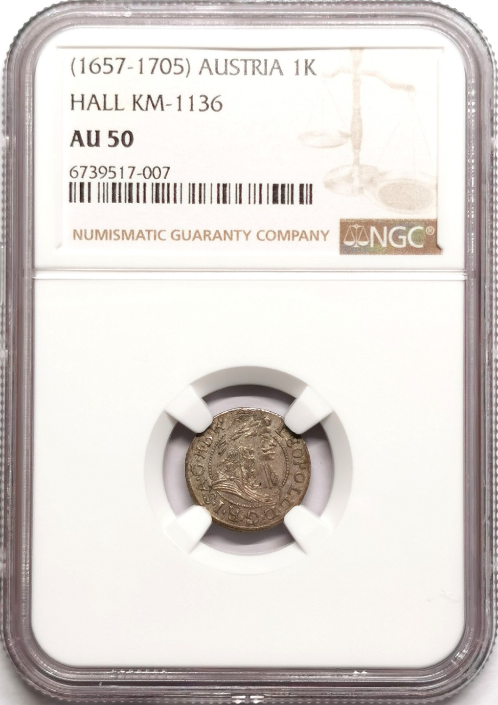 凡希社世界钱币微拍第二百三十八期 1657-1705神罗利奥波德1K银辅币NGC-AU50