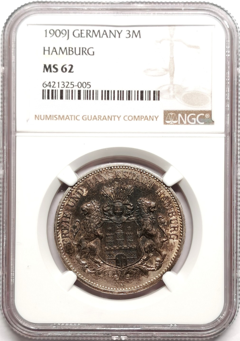 凡希社世界钱币微拍第二百三十八期 1909J汉堡3马克NGC-MS62