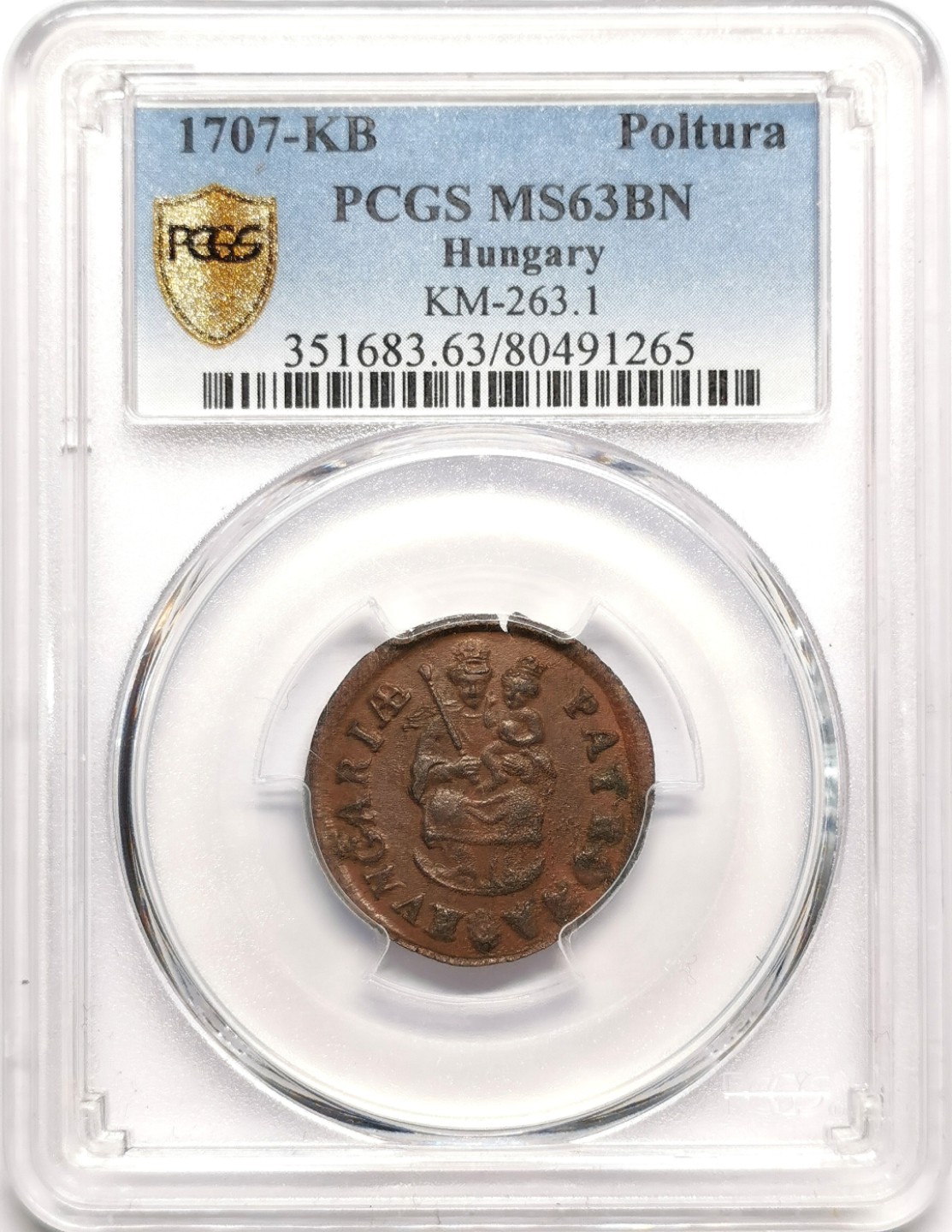 凡希社世界钱币微拍第二百三十八期 荐！1707匈牙利1P铜币PCGS-MS63叛乱时期发行！