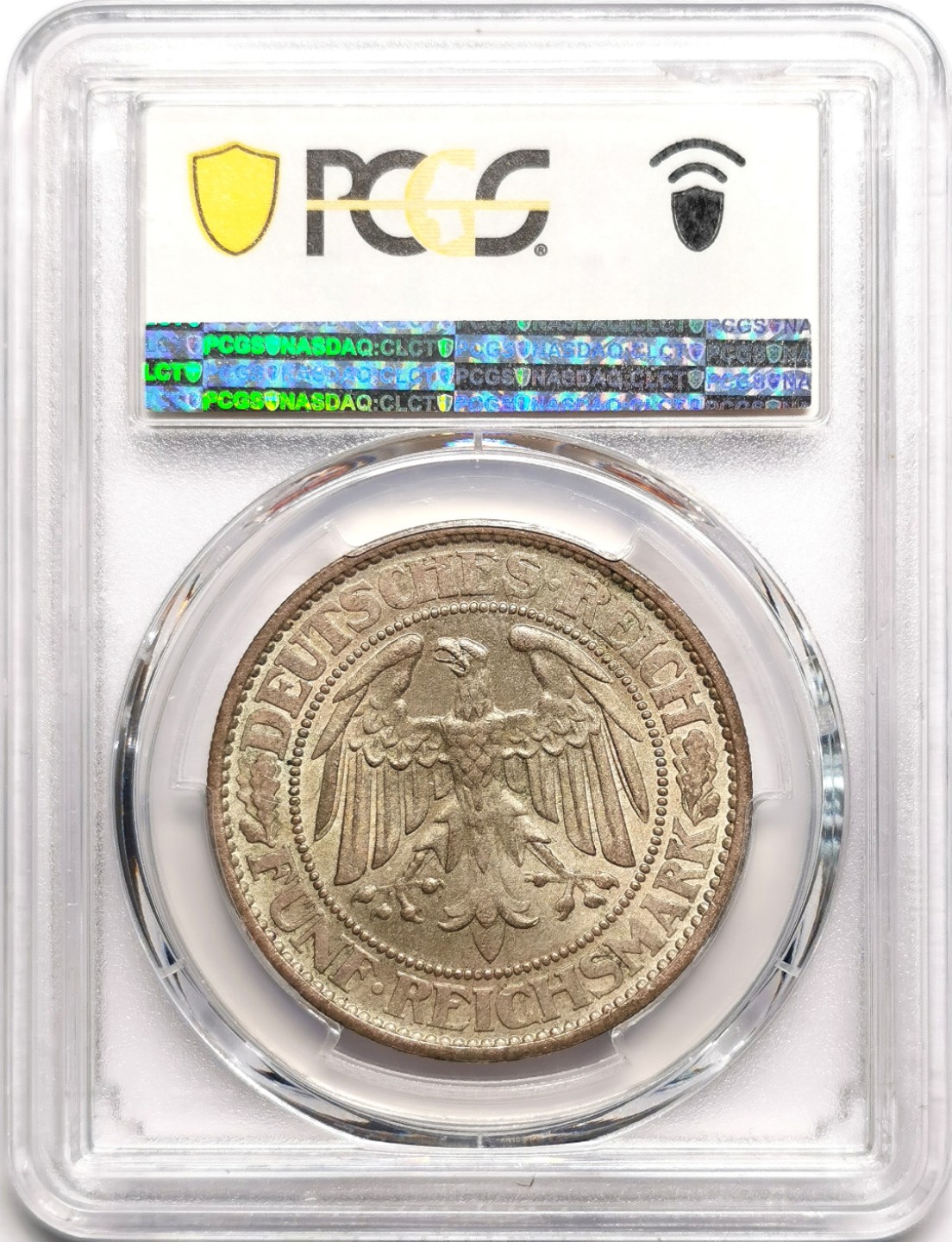 凡希社世界钱币微拍第二百三十八期 1927魏玛德国橡树5马克大银PCGS-MS65色泽一流！