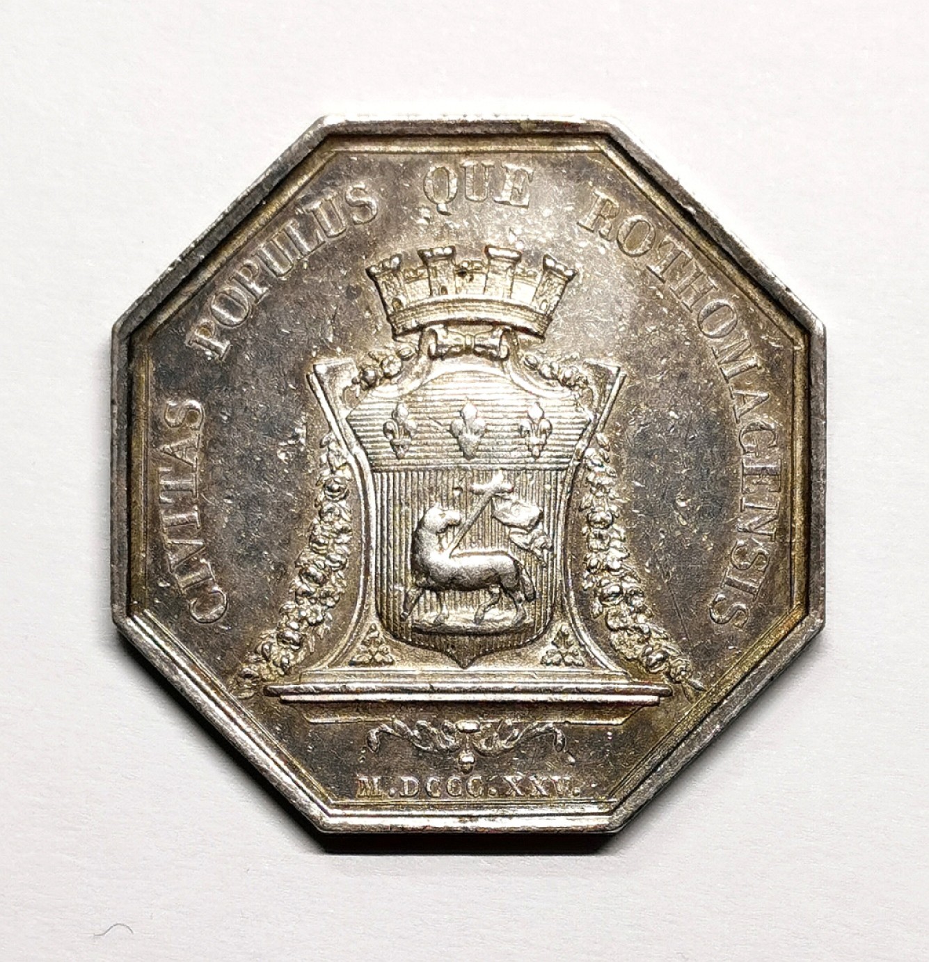 凡希社世界钱币微拍第二百三十八期 法国查理十世金羊毛图八角银章XF