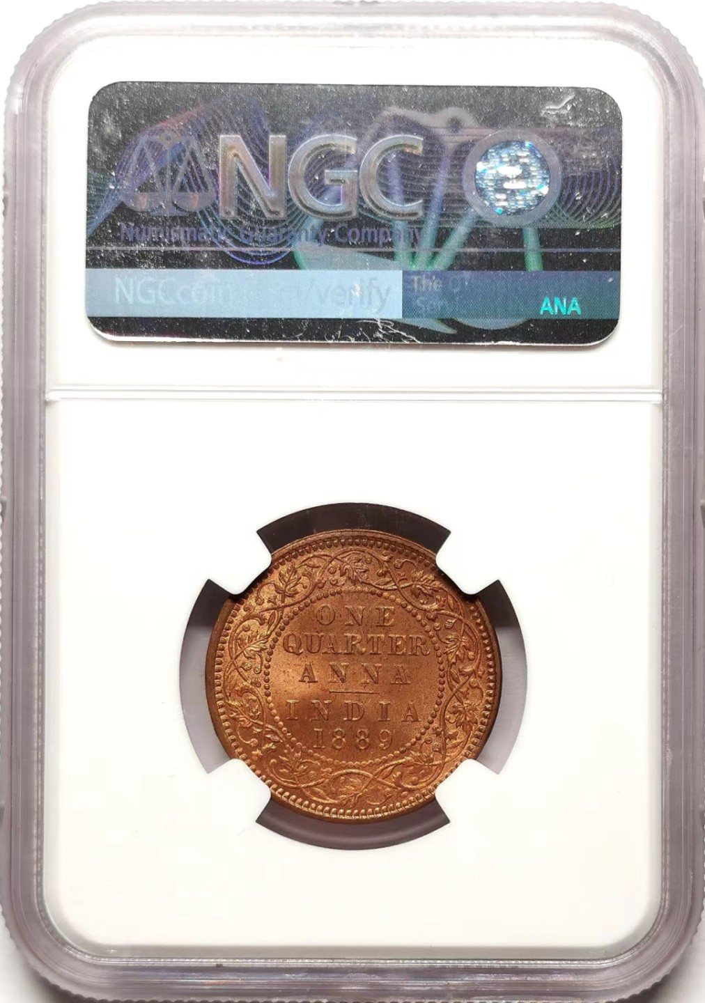 凡希社世界钱币微拍第二百三十八期 1889C英属印度小维1/4安那铜币NGC-MS64红铜光！