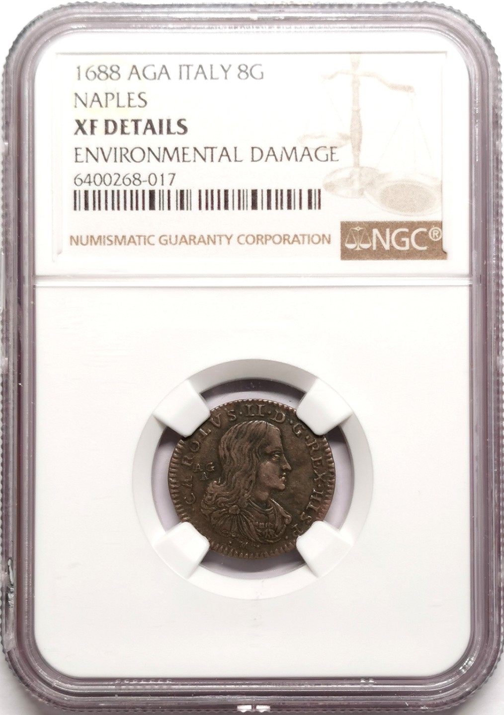 凡希社世界钱币微拍第二百三十八期 1688那不勒斯8G银辅币NGC-XFD