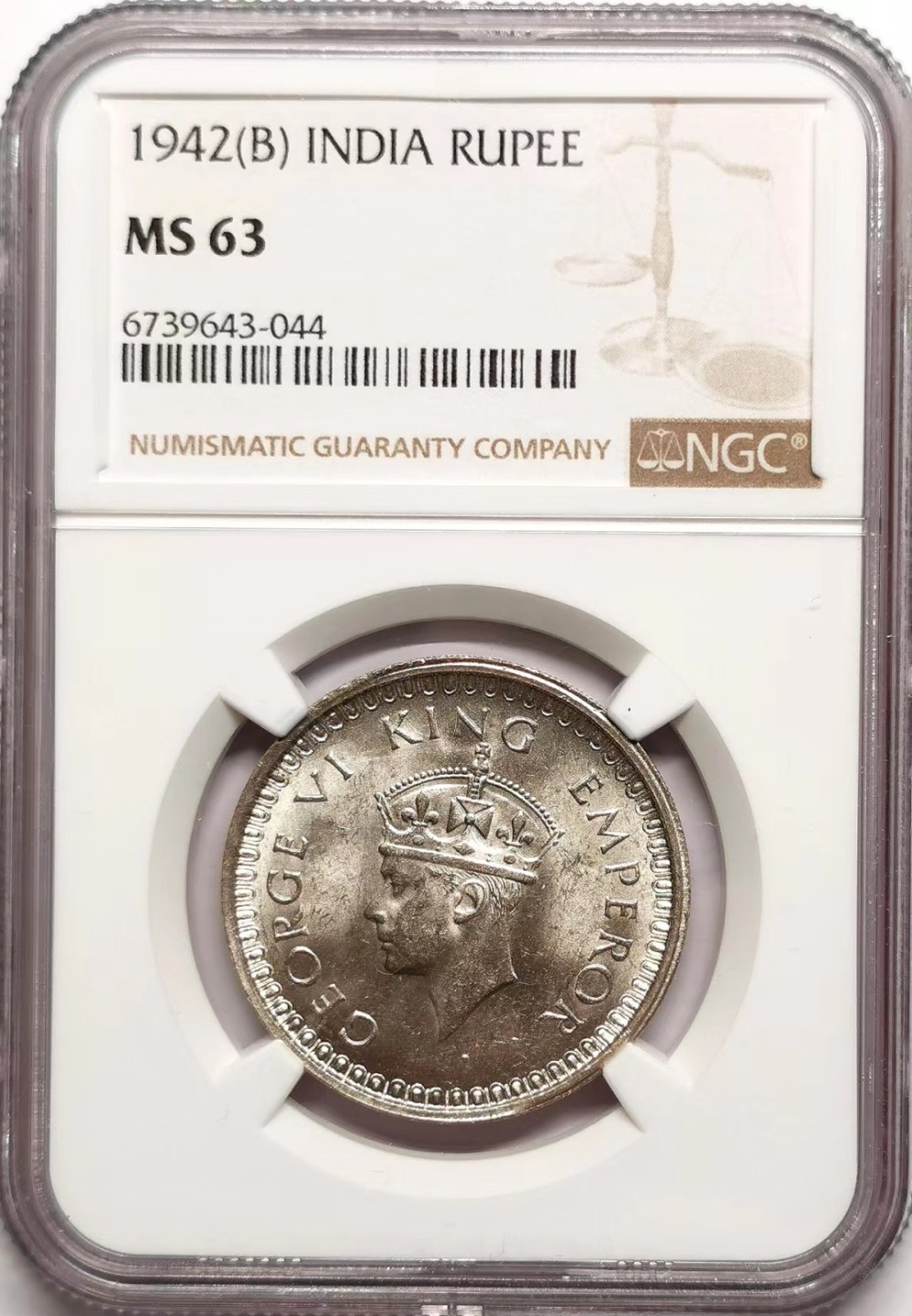 凡希社世界钱币微拍第二百三十八期 1942B英属印度乔六卢比NGC-MS63