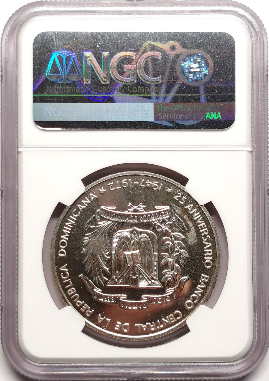 凡希社世界钱币微拍第二百三十八期 1972多米尼加央行纪念比索大银NGC-PF67