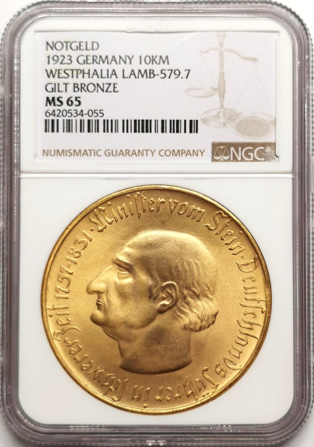 凡希社世界钱币微拍第二百三十八期 1923威斯特伐利亚马币10000马克NGC-MS65镀层完美！