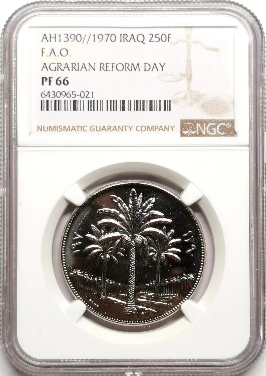 凡希社世界钱币微拍第二百三十八期 1970伊拉克FAO纪念250F镍币精铸NGC-PF66