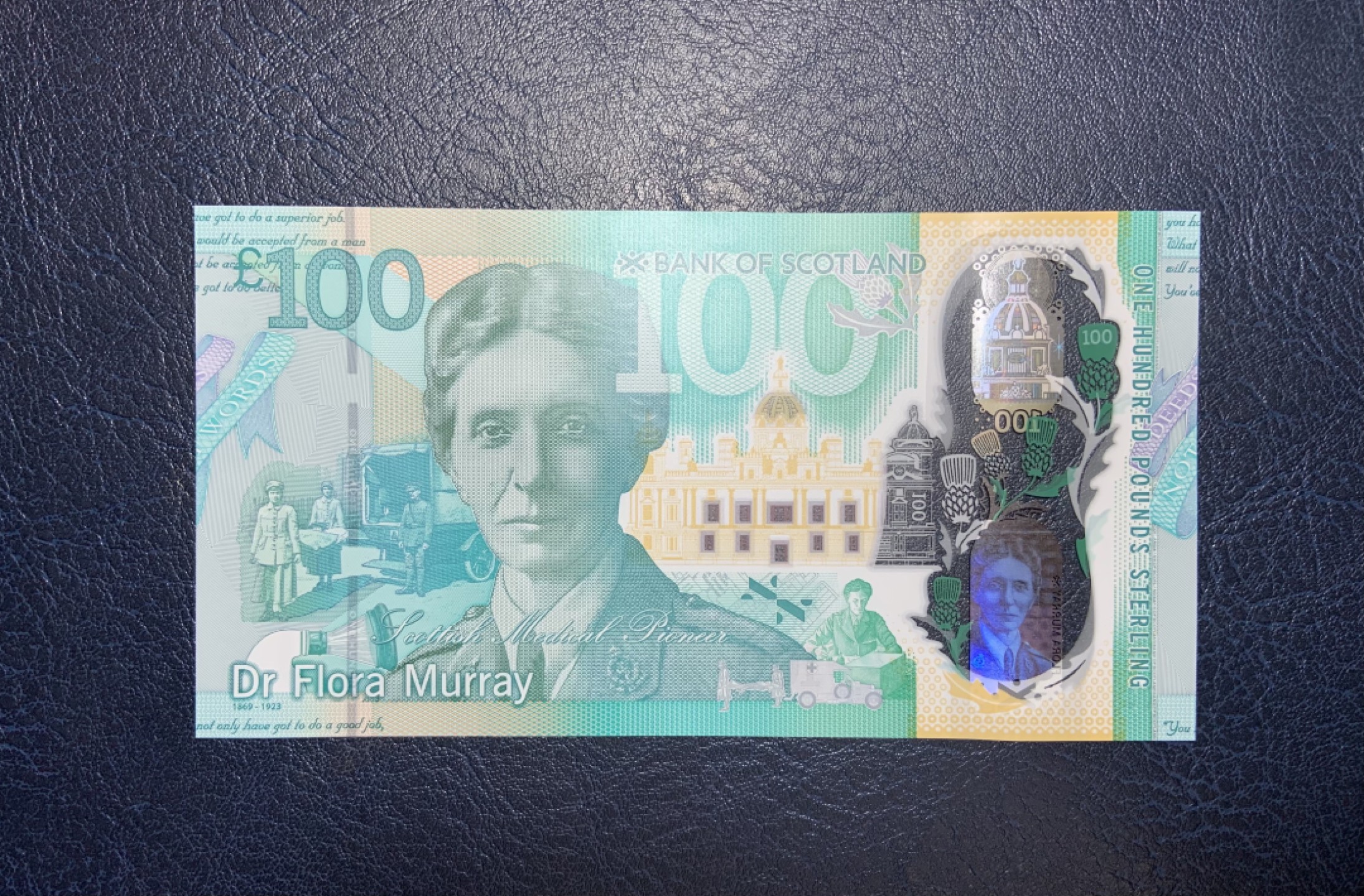 收藏联盟Quantum Auction 第258期拍卖  苏格兰银行2021年100镑 品相全新UNC 号码无4 苏格兰女性医学先驱 弗诺拉博士