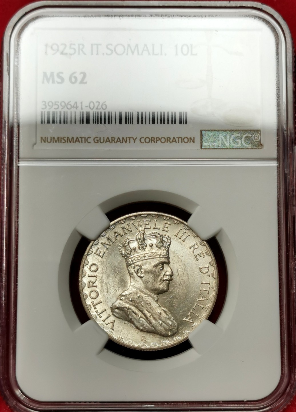 凡希社世界钱币微拍第二百三十八期 荐！1925意属索马里10里拉NGC-MS62非洲殖民地名誉品！