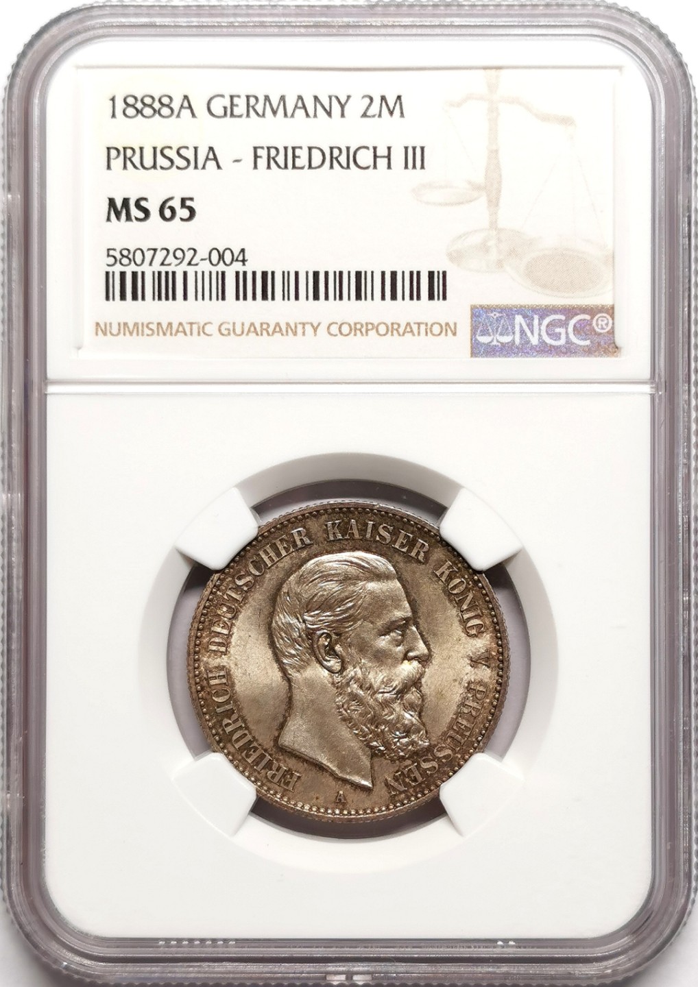 凡希社世界钱币微拍第二百三十八期 1888普鲁士三皇之年短翅2马克NGC-MS65