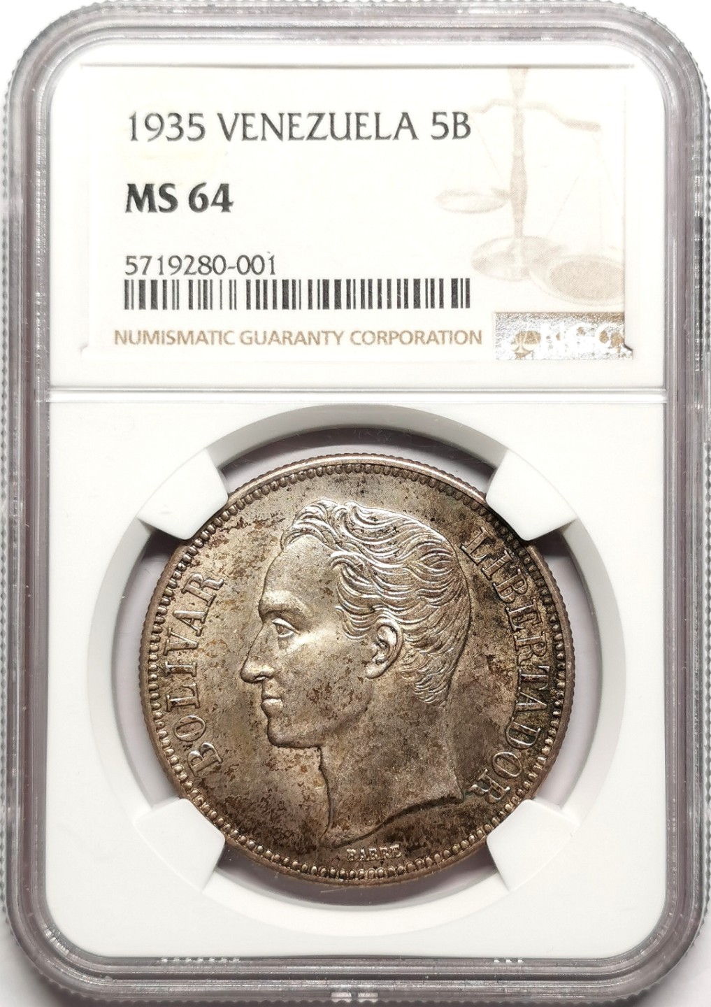 凡希社世界钱币微拍第二百三十八期 1935委内瑞拉5B大银NGC-MS64