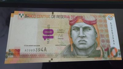 【世界钱币】精选微拍第62期暨2023年第九期 裸钞专场（有最新四月底币展卖剩品种） 2009年秘鲁10 首发AA冠 全新绝品尾4