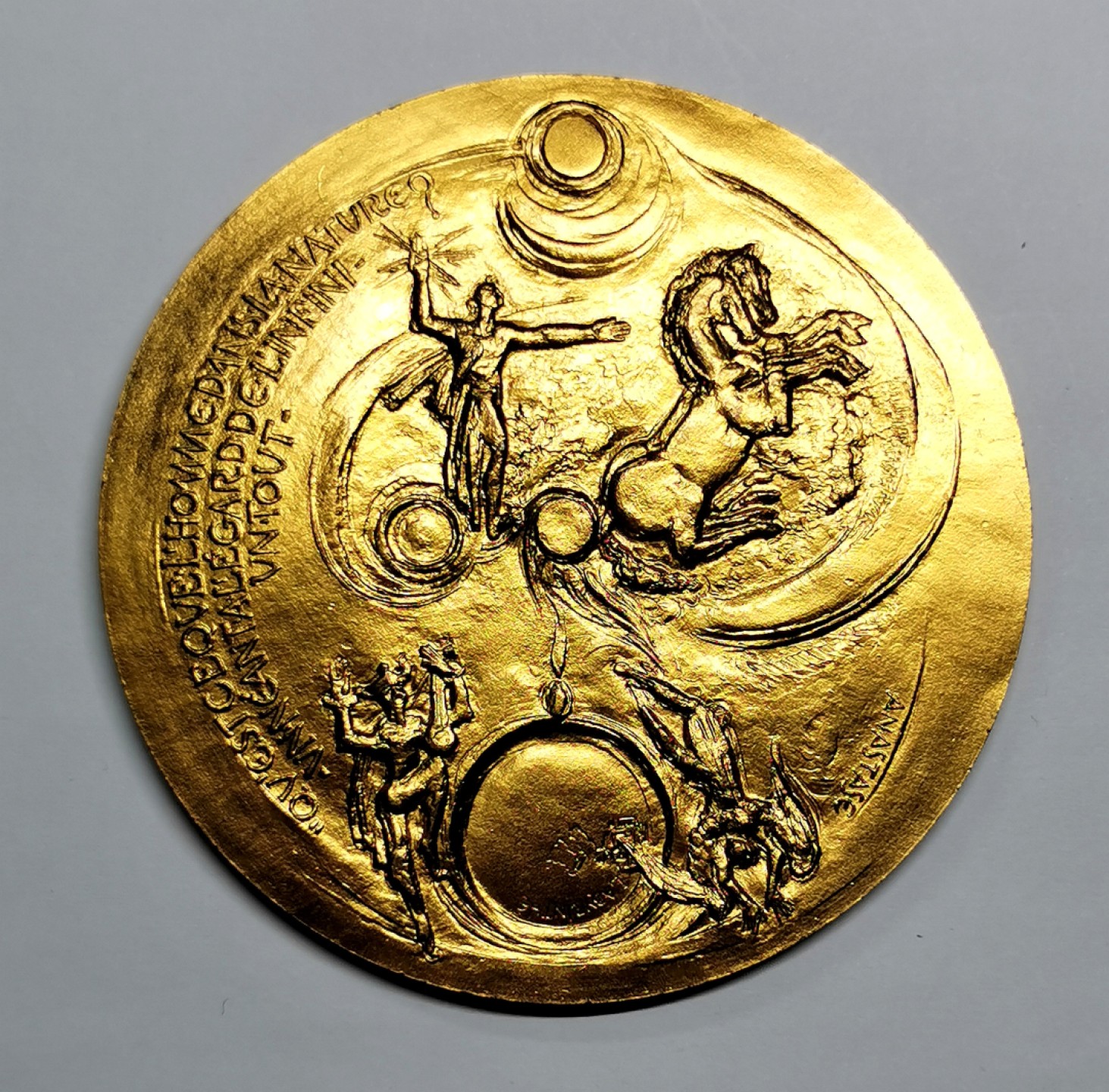 凡希社世界钱币微拍第二百三十八期 1974巴黎造币厂大型镀金艺术章 直径100mm