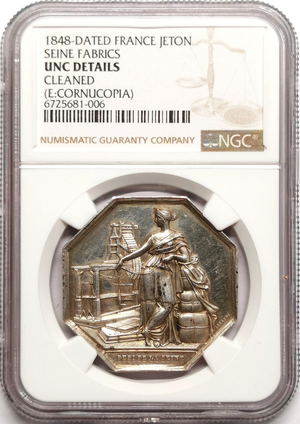 凡希社世界钱币微拍第二百三十八期 十九世纪塞纳河织物协会八角银章NGC-UNCD